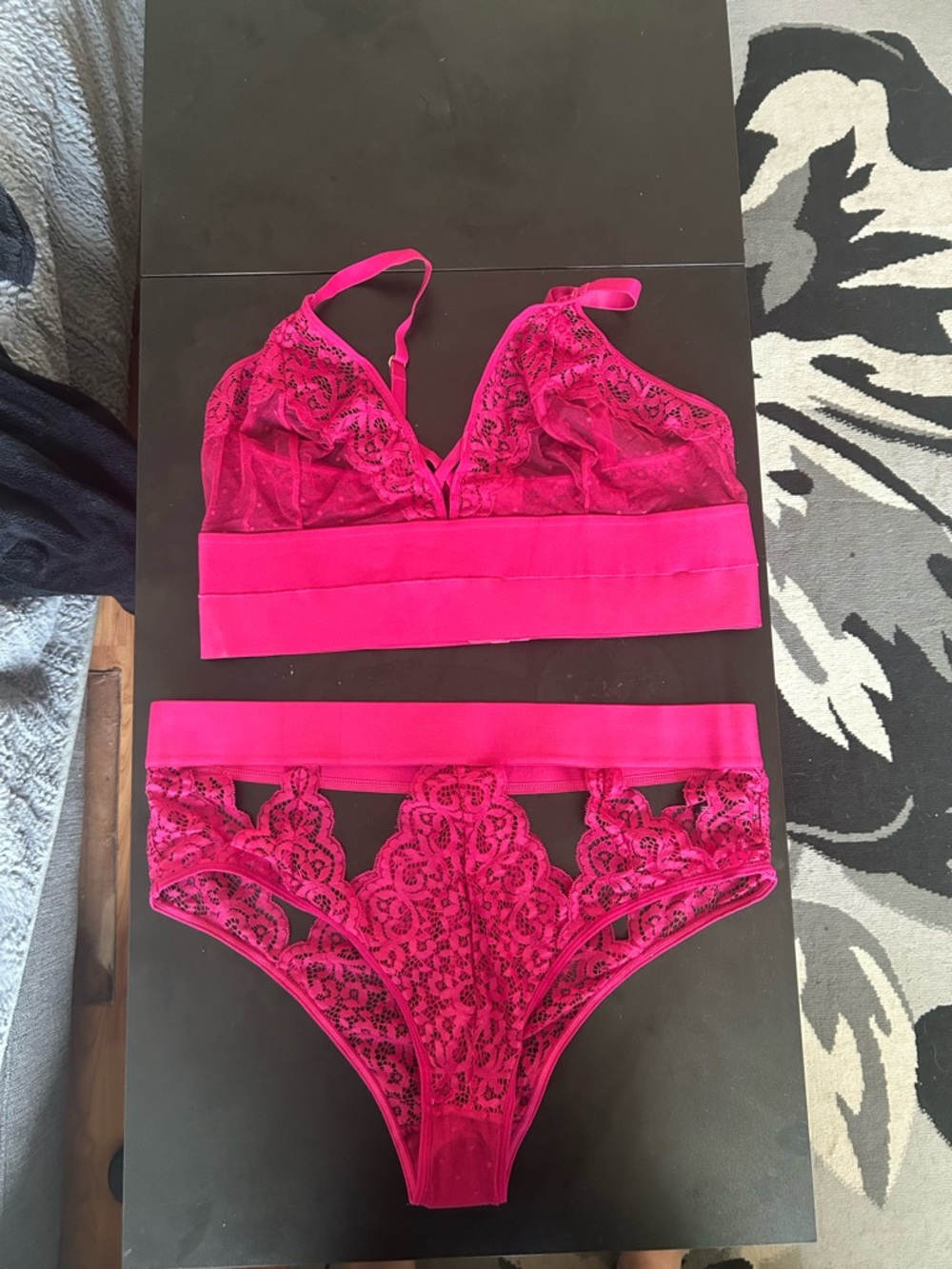 Lace Bralette & High-Waist Brief Set — Vibrant Pink